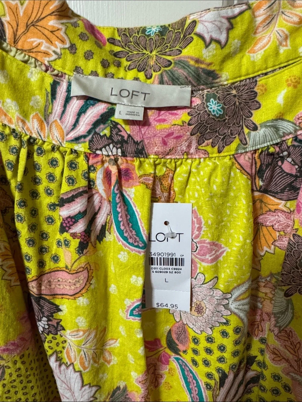 LOFT Yellow Floral Square Neckline Blouse